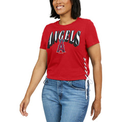Los Angeles Angels WEAR by Erin Andrews Women's Side Lace-Up Cropped T-Shirt - Red