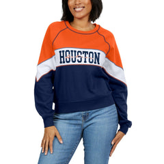 Houston Astros WEAR by Erin Andrews Women's Color Block Crew Neck Pullover Sweatshirt - Orange/Navy