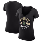 Milwaukee Bucks G-III 4Her by Carl Banks Women's Super-Slim Fit Lightweight Large City Logo V-Neck T-Shirt - Black online
