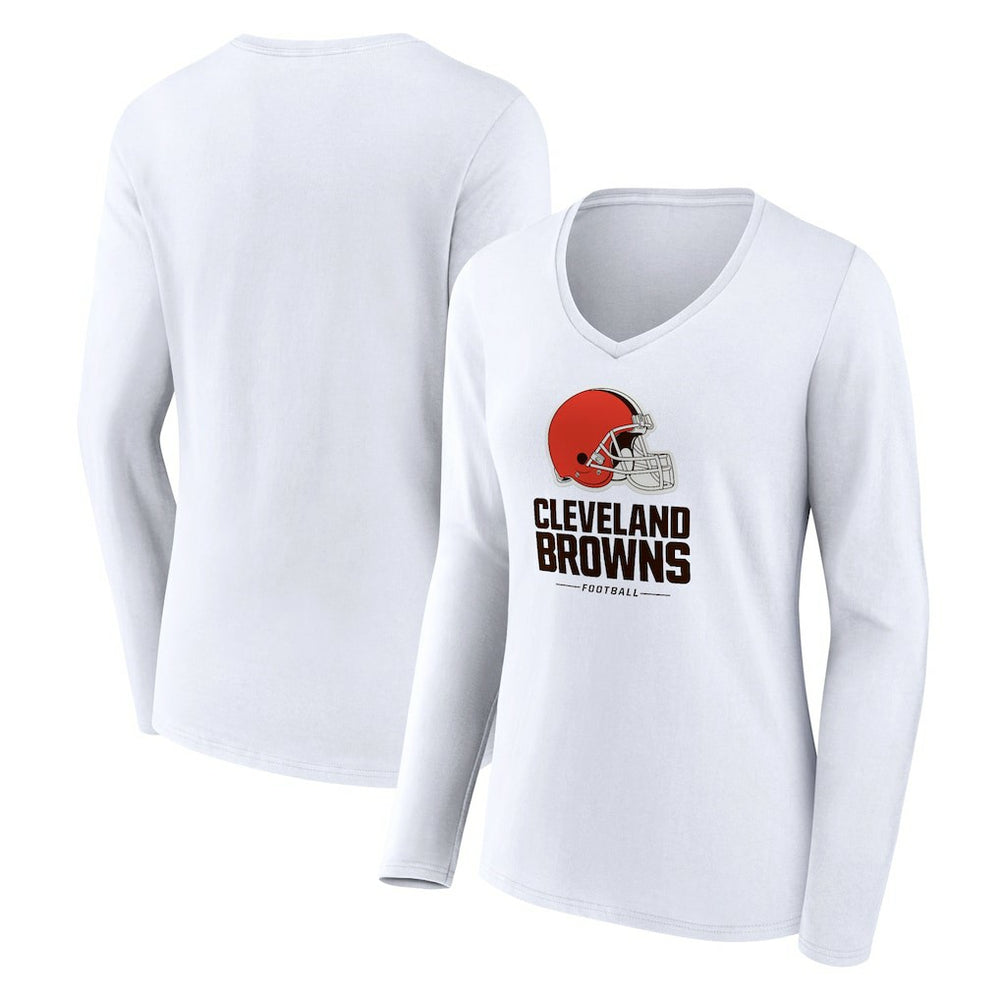 NFL Cleveland Browns Women's Team Lockup Long Sleeve V-Neck T-Shirt