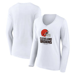 NFL Cleveland Browns Women's Team Lockup Long Sleeve V-Neck T-Shirt