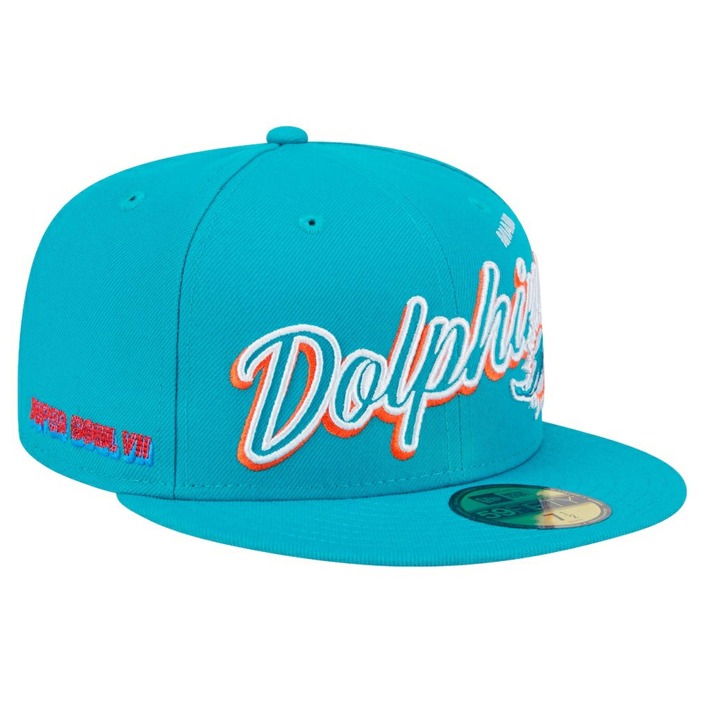 NFL Miami Dolphins Script Sided 59FIFTY Fitted Hat
