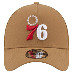 Philadelphia 76ers 9FORTY A-Frame Trucker Adjustable Hat - Tan | New Era cheap