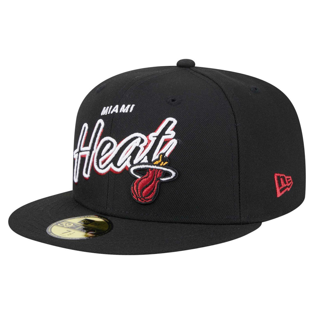 Miami Heat Sport Night Script Sided 59FIFTY Fitted Hat - Black | New Era discount