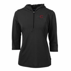 Cincinnati Reds Cutter & Buck Women's City Connect Virtue Eco Pique Half-Zip 3/4 Sleeve Pullover Hoodie - Black