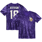 NFL Minnesota Vikings Justin Jefferson Girls Youth Sequin V-Neck Fashion Jersey
