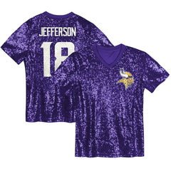 NFL Minnesota Vikings Justin Jefferson Girls Youth Sequin V-Neck Fashion Jersey