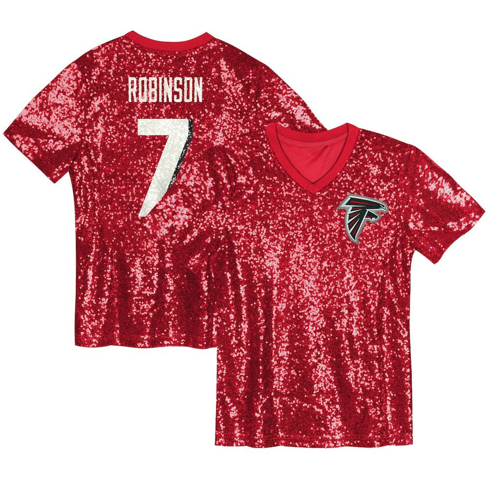 NFL Atlanta Falcons Bijan Robinson Girls Youth Sequin V-Neck Fashion Jersey