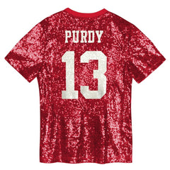 NFL San Francisco 49ers Brock Purdy Girls Youth Sequin V-Neck Fashion Jersey