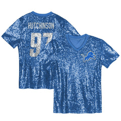 NFL Detroit Lions Aidan Hutchinson Girls Youth Sequin V-Neck Fashion Jersey