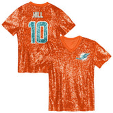 NFL Miami Dolphins Tyreek Hill Girls Youth Sequin V-Neck Fashion Jersey