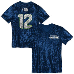 NFL Seattle Seahawks 12 Fan Girls Youth Sequin V-Neck Fashion Jersey