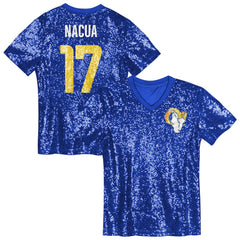 NFL Los Angeles Rams Puka Nacua Girls Youth Sequin V-Neck Fashion Jersey