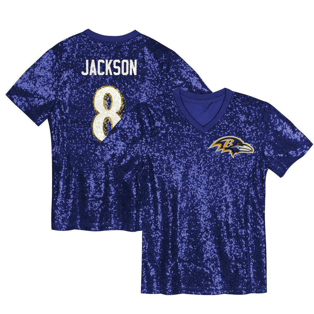 NFL Baltimore Ravens Lamar Jackson Girls Youth Sequin V-Neck Fashion Jersey