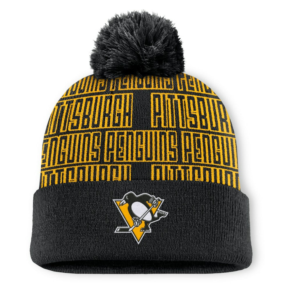 Pittsburgh Penguins Fanatics Fundamental Empty Net Cuffed Knit Hat with Pom