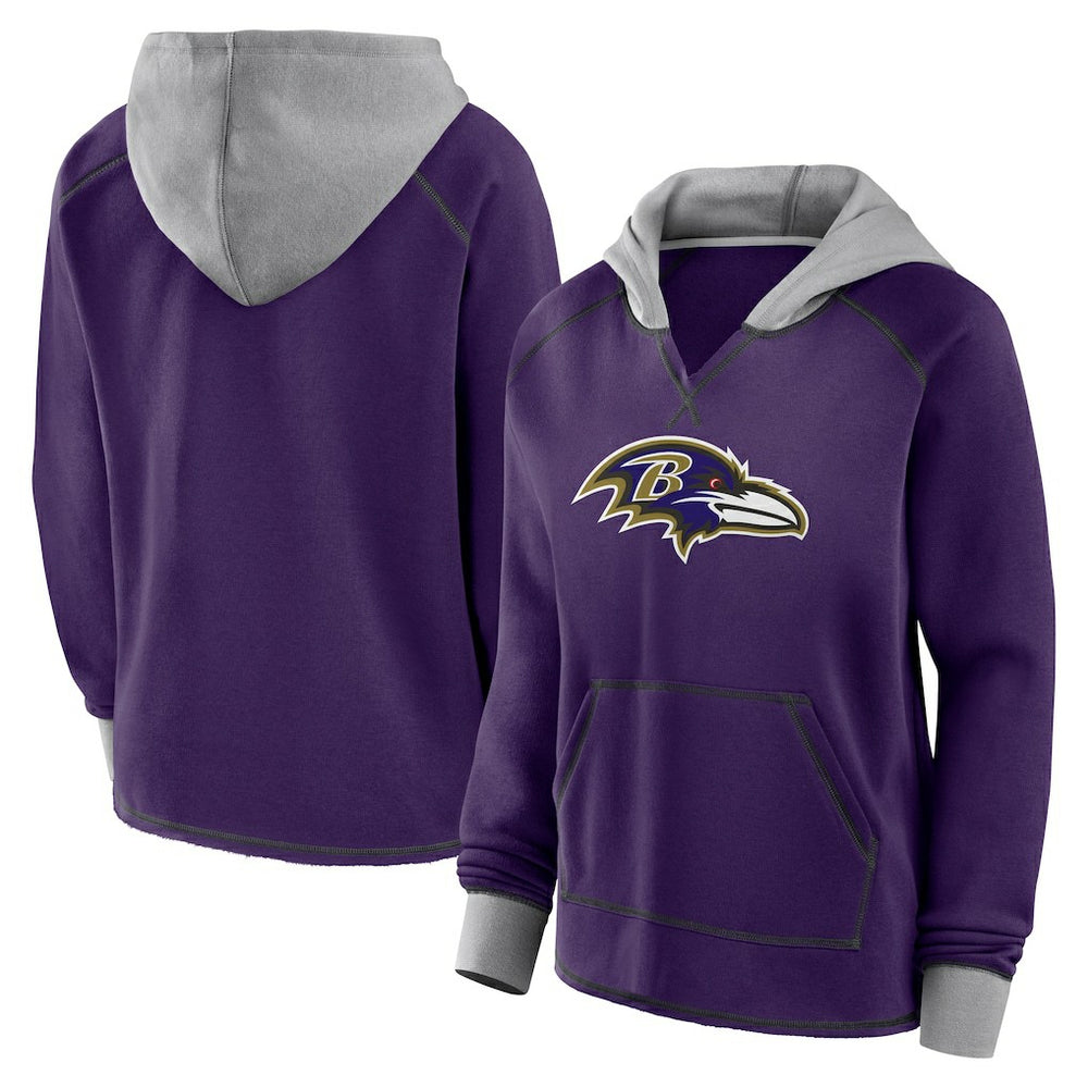 NFL Baltimore Ravens Logo Athletic Women's Boom Fleece Pullover V-Neck Hoodie