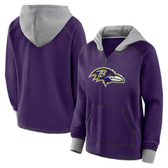 NFL Baltimore Ravens Logo Athletic Women's Boom Fleece Pullover V-Neck Hoodie