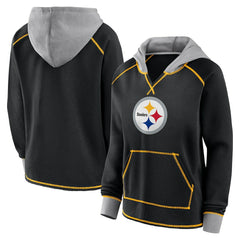 NFL Pittsburgh Steelers Logo Athletic Women's Boom Fleece Pullover V-Neck Hoodie