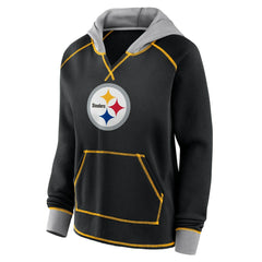 NFL Pittsburgh Steelers Logo Athletic Women's Boom Fleece Pullover V-Neck Hoodie
