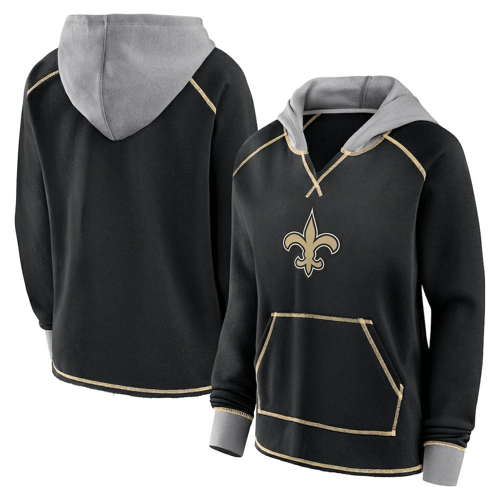NFL New Orleans Saints Logo Athletic Women's Boom Fleece Pullover V-Neck Hoodie