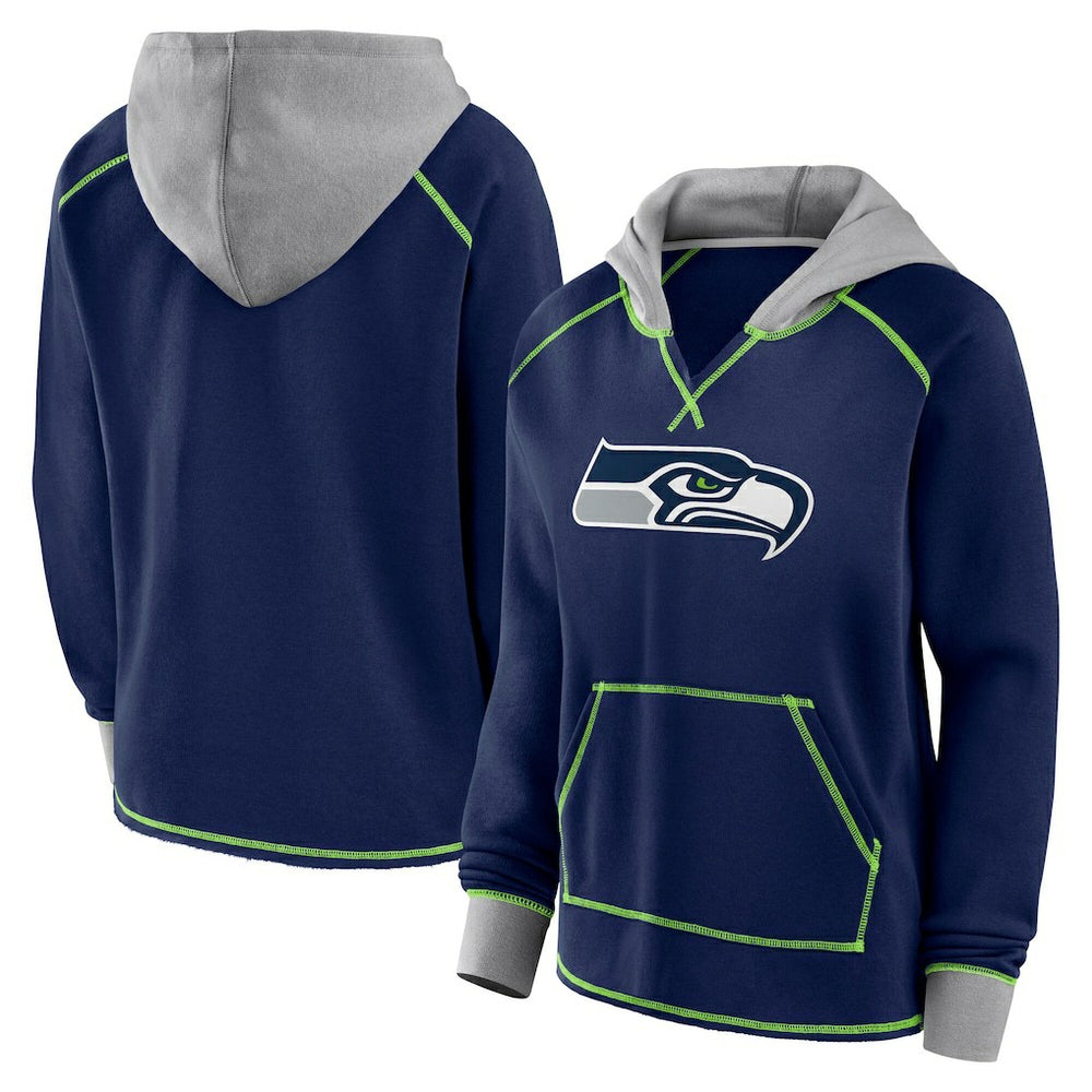NFL Seattle Seahawks Logo Athletic Women's Boom Fleece Pullover V-Neck Hoodie