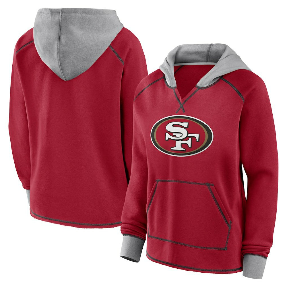 NFL San Francisco 49ers Logo Athletic Women's Boom Fleece Pullover V-Neck Hoodie