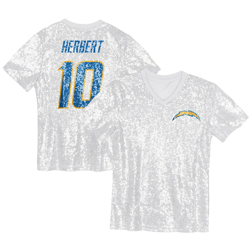 NFL Los Angeles Chargers Justin Herbert Girls Youth Sequin V-Neck Fashion Jersey
