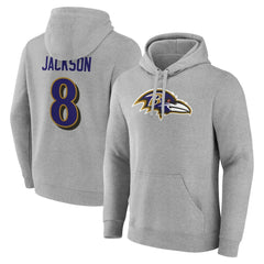 NFL Baltimore Ravens Lamar Jackson Icon Player Name & Number Pullover Hoodie
