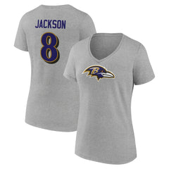NFL Baltimore Ravens Lamar Jackson Women's Icon Player Name & Number V-Neck T-Shirt