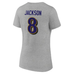 NFL Baltimore Ravens Lamar Jackson Women's Icon Player Name & Number V-Neck T-Shirt