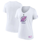 New Jersey Devils Fanatics Women's 2024 Hockey Fights Cancer V-Neck T-Shirt