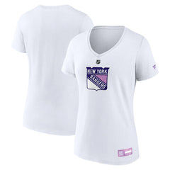 New York Rangers Fanatics Women's 2024 Hockey Fights Cancer V-Neck T-Shirt