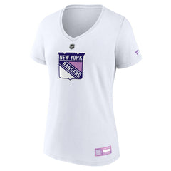 New York Rangers Fanatics Women's 2024 Hockey Fights Cancer V-Neck T-Shirt
