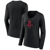 Houston Rockets Women's Primary Logo Long Sleeve V-Neck T-Shirt - Black sale