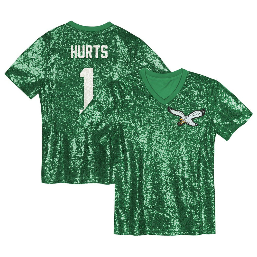 NFL Philadelphia Eagles Jalen Hurts Girls Youth Sequin V-Neck Fashion Jersey