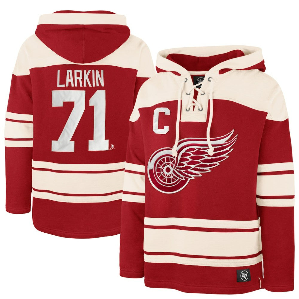 Dylan Larkin Detroit Red Wings '47 Captain Patch Player Name & Number Lacer Pullover Hoodie