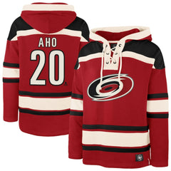 Sebastian Aho Carolina Hurricanes '47 Player Name & Number Lacer Pullover Hoodie