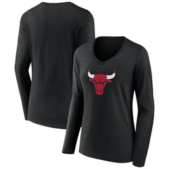 Chicago Bulls Women's Primary Logo Long Sleeve V-Neck T-Shirt sale - Black for sale