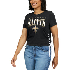 NFL New Orleans Saints WEAR by Erin Andrews Women's Lace Up Side Modest Cropped T-Shirt
