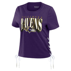 NFL Baltimore Ravens WEAR by Erin Andrews Women's Lace Up Side Modest Cropped T-Shirt
