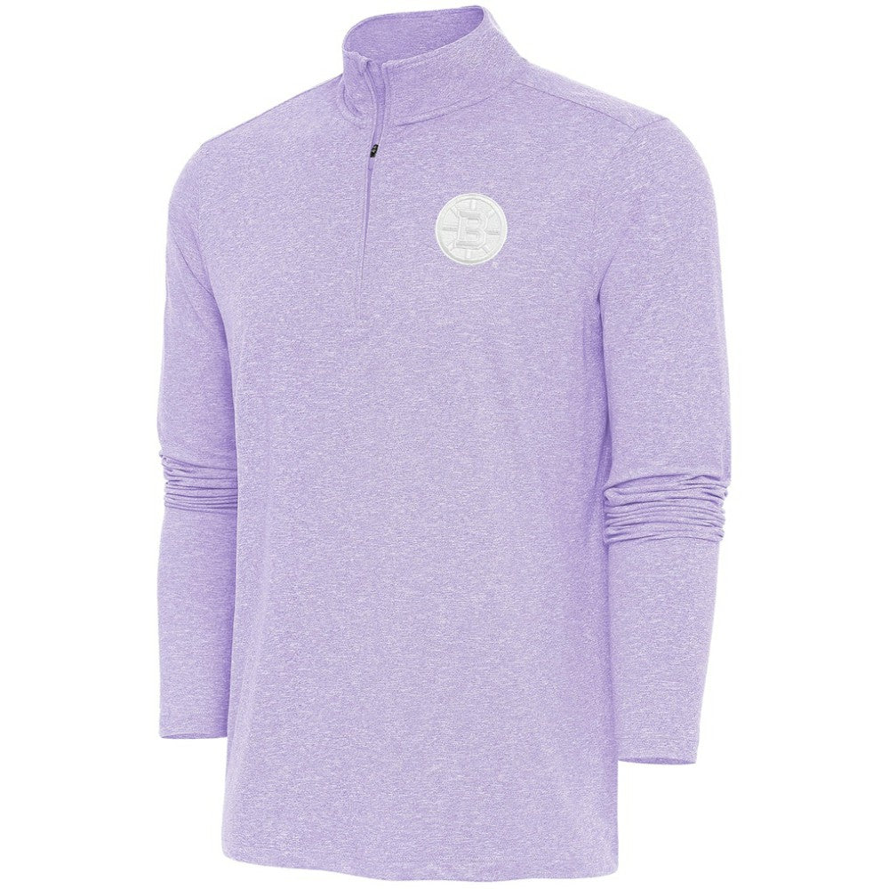 Boston Bruins Antigua White Logo Hunk Quarter-Zip Pullover