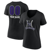 Colorado Rockies Women's Personalized Name & Number Fastball V-Neck T-Shirt - Black