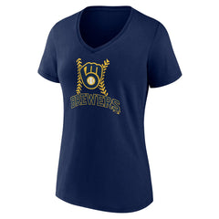 Milwaukee Brewers Women's Personalized Name & Number Fastball V-Neck T-Shirt - Navy