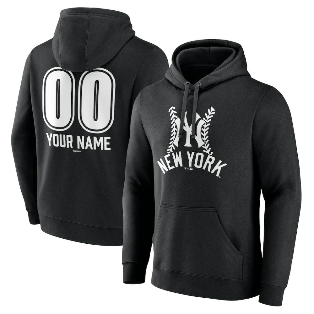 New York Yankees Personalized Name & Number Fastball Pullover Hoodie - Black