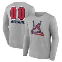 Atlanta Braves Personalized Name & Number Fastball Long Sleeve T-Shirt - Gray