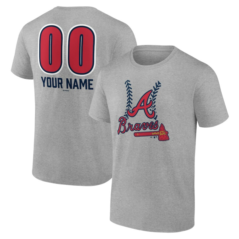 Atlanta Braves Personalized Name & Number Fastball T-Shirt - Heather Gray