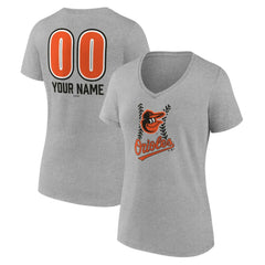 Baltimore Orioles Women's Personalized Name & Number Fastball V-Neck T-Shirt - Gray