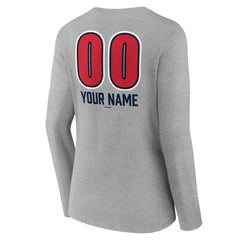 Boston Red Sox Women's Personalized Name & Number Fastball Long Sleeve V-Neck T-Shirt - Gray