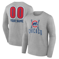 Chicago Cubs Personalized Name & Number Fastball Long Sleeve T-Shirt - Gray