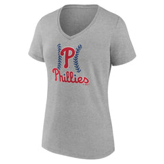 Philadelphia Phillies Women's Personalized Name & Number Fastball V-Neck T-Shirt - Gray